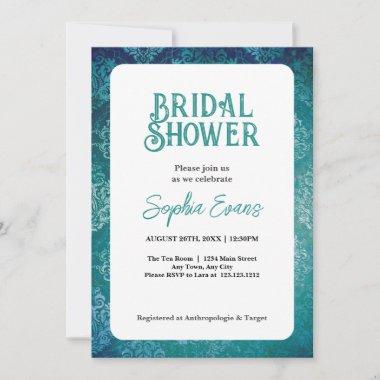 Beautiful Green Damask White Bridal Shower Invitations