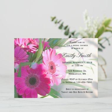Beautiful Pink Gerbera Daisy Floral Bridal Shower Invitations