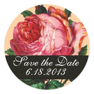 BEAUTIFUL PINK ROSE ,Save the Date Classic Round Sticker