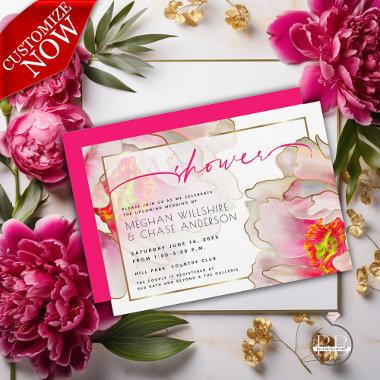 Beautiful Scarlet Peony Floral Couple's Shower Invitations
