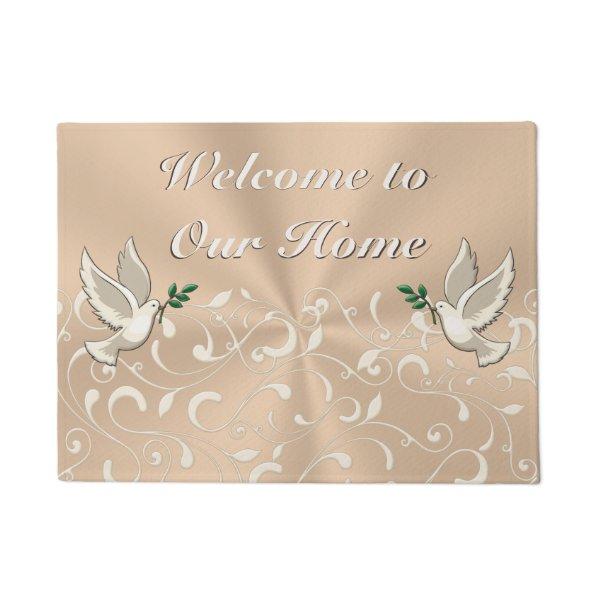 Beautiful Taupe Indoor Welcome to Our Home Mat