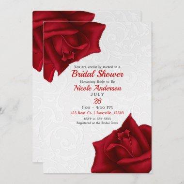 Beautiful White Texture Red Roses Bridal Shower Invitations