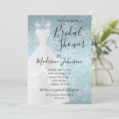 Beautiful Winter Snowfall Bridal Shower - Blue Invitations