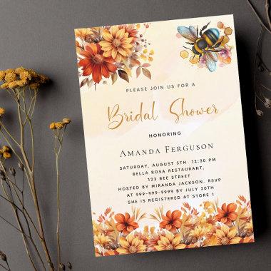 Bee Bridal shower orange fall florals Invitation PostInvitations