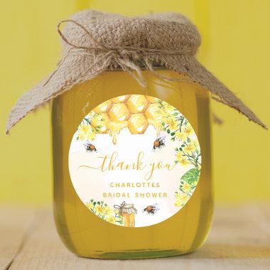 Bee Bridal shower yellow floral honey thank you Classic Round Sticker