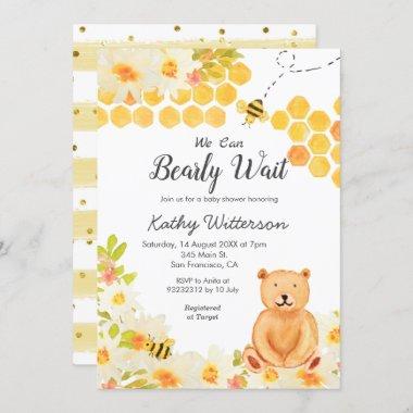 Bee We can bearly wait baby shower Invitations