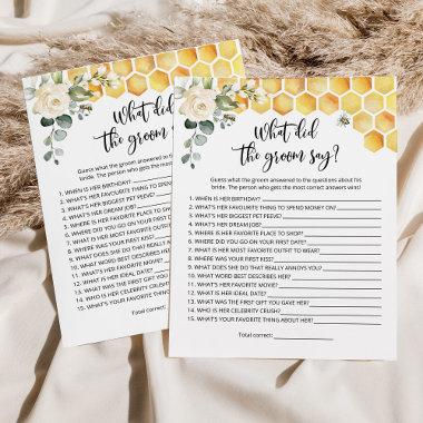 Bee What did the groom say bridal shower game