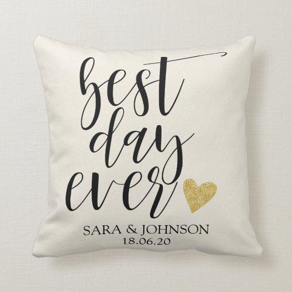 best day ever personlized wedding gift for couple throw pillow