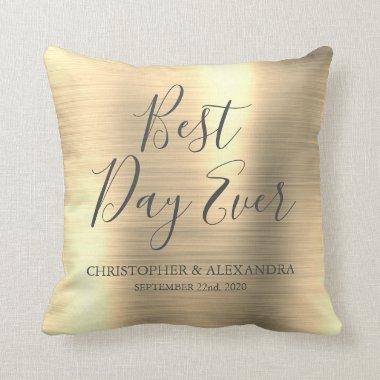 Best Day Ever Rose Gold Metallic Wedding Throw Pillow