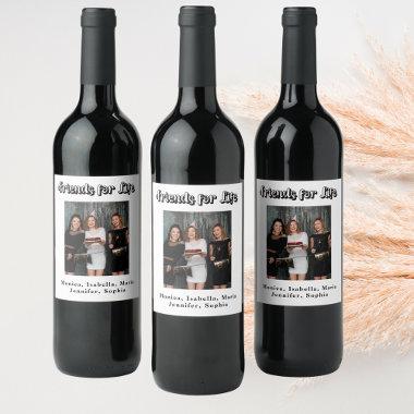 Best friends party white photo names Wine Label