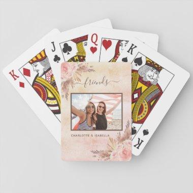 Best friends photo pampas pink floral rose gold playing Invitations
