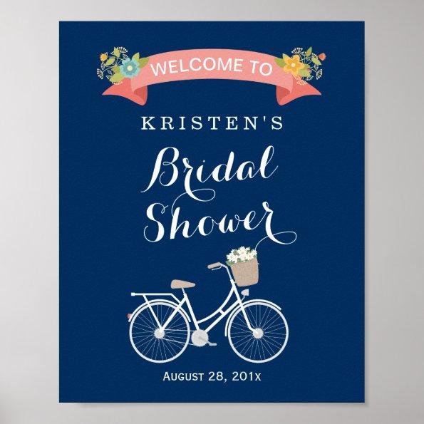 Bicycle Bridal Shower Sign Navy Blue Coral Pink