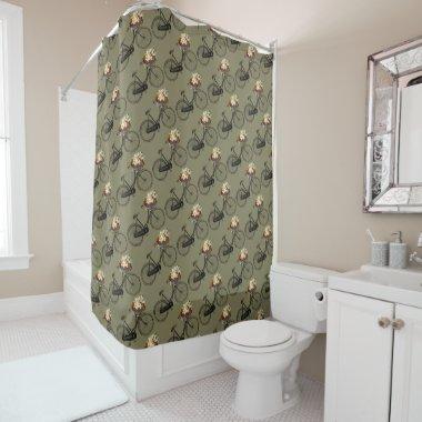 Bike bicycle flower pretty shower curtain taupe