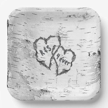 Birch Bark Tree Hearts Initials Paper Plates