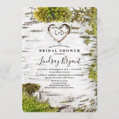 Birch Tree Carved Heart Rustic Fall Bridal Shower Invitations