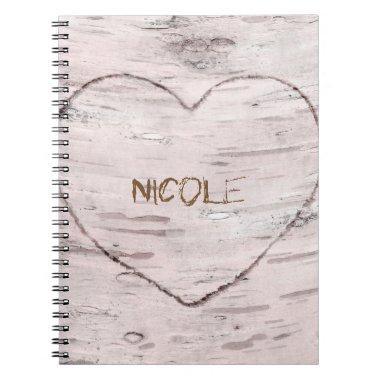 Birch Tree Wood & Heart Rustic Personalized Notebook