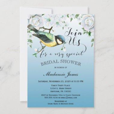 Bird Nature Bridal Shower Invitations Blue Floral