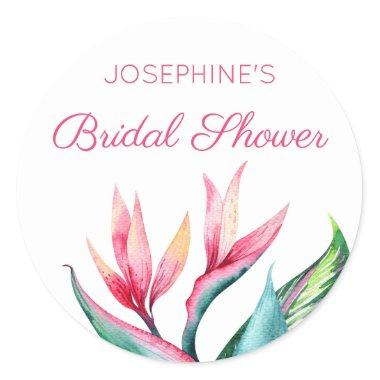 Bird of Paradise Tropical Watercolor Bridal Shower Classic Round Sticker