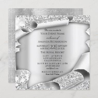 Birthday Party Bridal Shower 3D Gray Silver Invitations