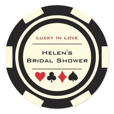 Black and Cream Poker Chip Bridal Shower Classic Round Sticker