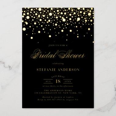Black and Gold Foil Confetti Dots Bridal Shower Foil Invitations
