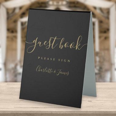 Black And Gold Signature Script Guest Book Table Tent Sign