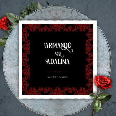 Black and Red Floral Gothic Dark Wedding Welcome Napkins