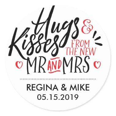 Black and Red Hugs and Kisses From New Mr and Mrs Classic Round Sticker