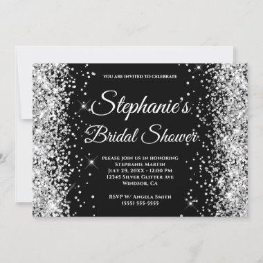 Black and Silver Glitter Fancy Monogram Invitations