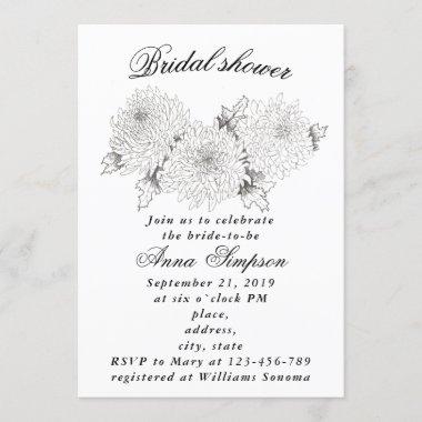 Black and white chrysanthemum bridal shower invita Invitations