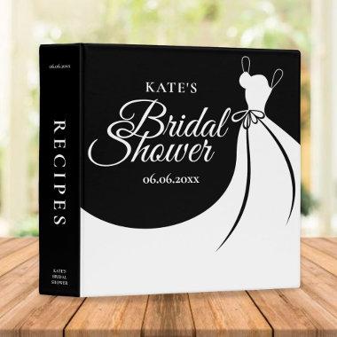 Black and White Elegant Gown Bridal Shower Recipe 3 Ring Binder
