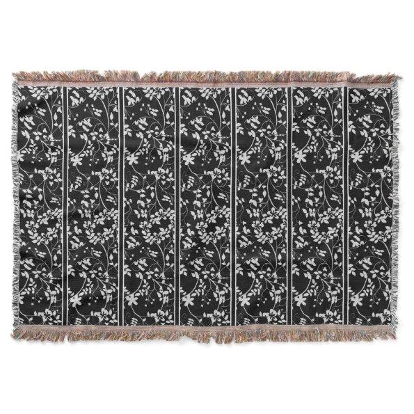 Black and White Floral Accent Wedding Throw Blanket