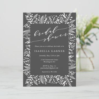 Black and White Floral Line Art Bridal Shower Invitations