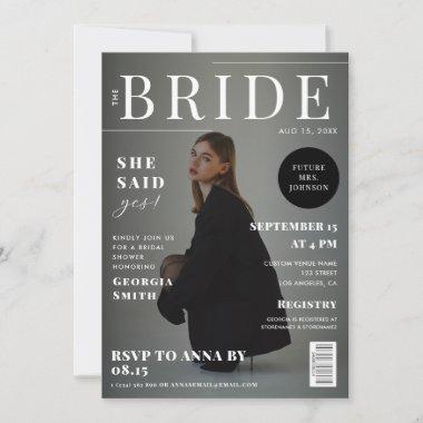 Black and White Magazine Cover Photo Bridal Shower Invitations