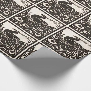 BLACK AND WHITE PEACOCK WRAPPING PAPER
