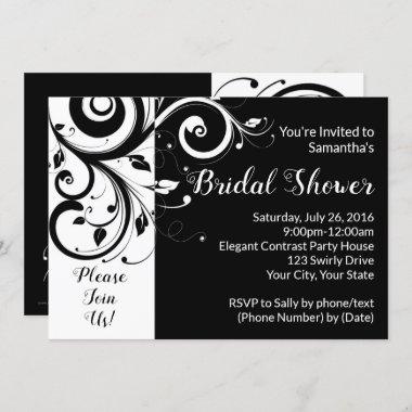 Black and White Reverse Swirl Bridal Shower Invitations