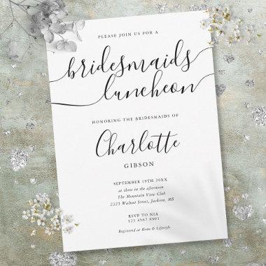 Black And White Script Bridesmaids Luncheon Invitations