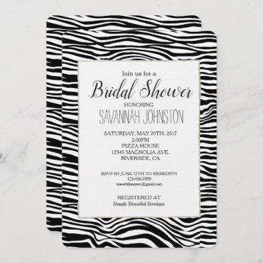 Black and White Zebra Print Bridal Shower Invitations