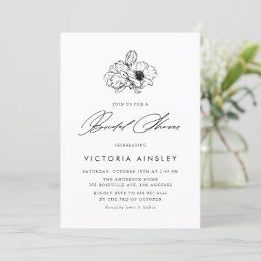 Black Anemone Modern Floral Bridal Shower Invitations