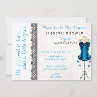Black & Blue Corset Lingerie Bridal Shower Invite