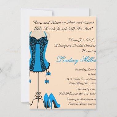 Black & Blue Lingerie Bridal Shower Invitations