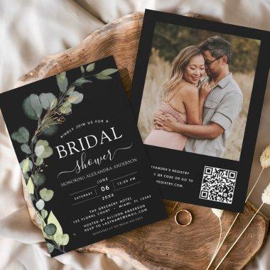 Black Bridal Shower QR Code Photo Eucalyptus Invitations