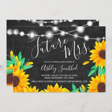 black chalk string lights sunflowers bridal shower Invitations
