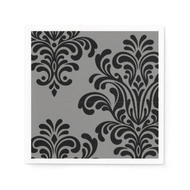 Black Damask on Gray Pattern Paper Napkins