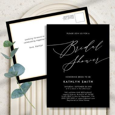 Black Elegant Script Minimalist Chic Bridal Shower Invitation PostInvitations