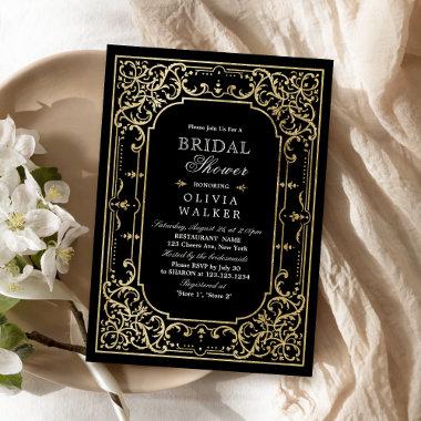 Black gold elegant romantic vintage bridal shower Invitations