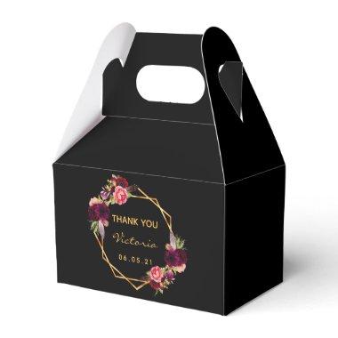 Black gold geometric burgundy floral bridal shower favor boxes