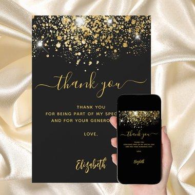 Black gold glitter sparkles thank you Invitations