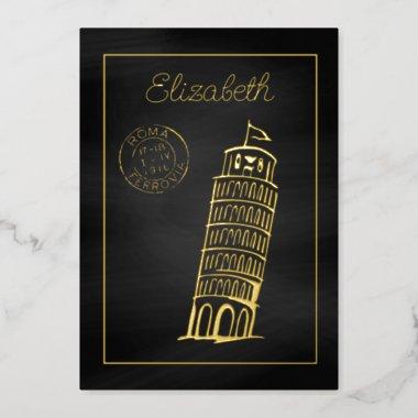 Black & Gold Italian Wine Bridal Shower Chalkboard Foil Invitations