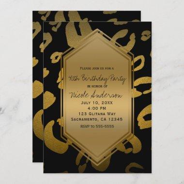 Black Gold Leopard Print Birthday Party Any Event Invitations